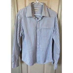 BKE 67 Mens XL Striped Blue Long Sleeve Full Button Shirt